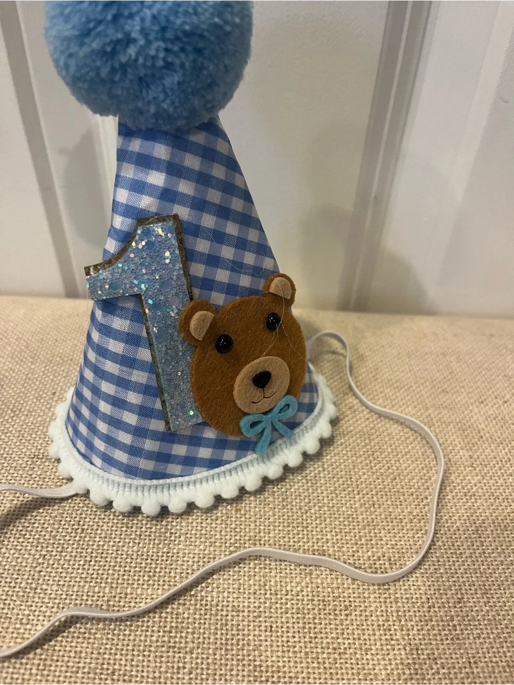 NWT 1ST BIRTHDAY HAT FOR DOG- BLUE & WHITE GINGHAM